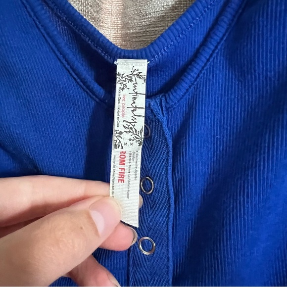 Free People Take Me Out Ribbed Henley Bodysuit in Blue Size Medium - Picture 10 of 14